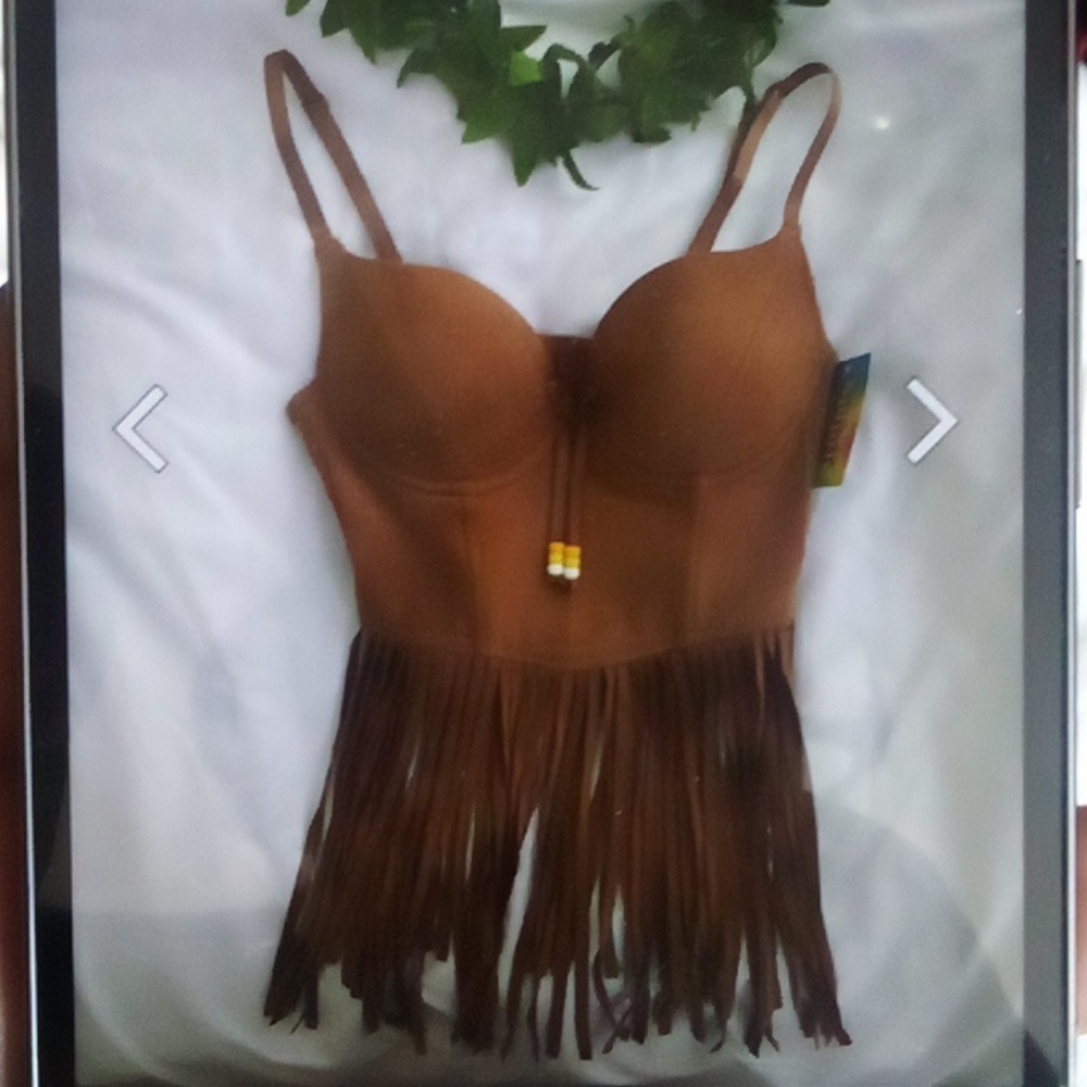 Spirit Halloween Hippie Costume Corset Fringe Suede Top Small Indian Boho New